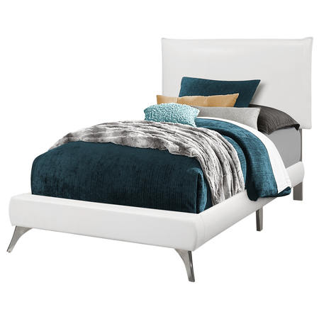 MONARCH SPECIALTIES Bed, Twin Size, Platform, Teen, Frame, Upholstered, Pu Leather Look, Metal Legs, White, Chrome I 5953T